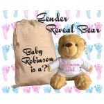 Personalised Gender Reveal Teddy Bear With Matching Gift Bag - Baby Robinson Design - Boy Girl